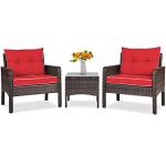 Tangkula 3 Piece Outdoor Patio Furniture Set, Wicker Chairs Set with Glass Top Coffee Table, Thick Cushions, All Weather Garden Lawn Poolside Backyard Porch Furniture Set for 2 (Red)