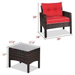 Tangkula 3 Piece Outdoor Patio Furniture Set, Wicker Chairs Set with Glass Top Coffee Table, Thick Cushions, All Weather Garden Lawn Poolside Backyard Porch Furniture Set for 2 (Red)