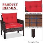 Tangkula 3 Piece Outdoor Patio Furniture Set, Wicker Chairs Set with Glass Top Coffee Table, Thick Cushions, All Weather Garden Lawn Poolside Backyard Porch Furniture Set for 2 (Red)