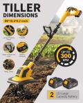DEGGE Tiller, Cordless Tiller Cultivator with 48 Steel Tines, 9 inch Tilling Width and 6.7 inch Depth, 2 x 3.0Ah 21V Batteries & Charger, Gardening Tools for Lawn/Gardening/Soil Cultivation