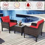 Tangkula 3 Piece Outdoor Patio Furniture Set, Wicker Chairs Set with Glass Top Coffee Table, Thick Cushions, All Weather Garden Lawn Poolside Backyard Porch Furniture Set for 2 (Red)