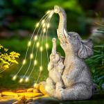GIGALUMI Solar Garden Outdoor Statues for Women, Mom, Grandma. Elephant Figurine Housewarming and Birthday Gifts Outdoor Statue Light Decor Ornament for Backyard, Patio, Balcony, Lawn, Pond
