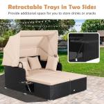 Tangkula Patio Rattan Daybed with Retractable Canopy, Outdoor Wicker Sunbed Lounger with 2 Foldable Side Tables, Thick Seat & Back Cushions, Outside Double Daybed for Garden, Backyard, Porch