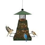 OUISJYER Green Metal Bird Feeder – Squirrel-Resistant Hanging Feeder with 4 Perches | Large Seed Capacity, 360° Mesh for Backyard & Garden