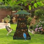 OUISJYER Green Metal Bird Feeder – Squirrel-Resistant Hanging Feeder with 4 Perches | Large Seed Capacity, 360° Mesh for Backyard & Garden