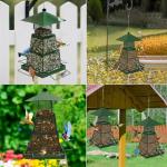 OUISJYER Green Metal Bird Feeder – Squirrel-Resistant Hanging Feeder with 4 Perches | Large Seed Capacity, 360° Mesh for Backyard & Garden