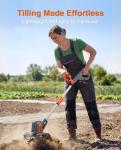 Cordless Tiller Cultivator for Gardening, 360 RPM Electric Garden Rototiller with 48 Steel Tines, 9 Inch Tilling Width & 7 Inch Depth, 21V Battery Powered Small Tiller for Soil/Cultivating/Lawn/Garden