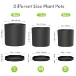 Meowell 8/7/6 inch Plant Pots, 3 Set Cylinder Flower Pots for Outdoor Indoor Plants, Decorative Plastic Planters with Drainage Holes and Saucers for Garden House Plants, Black