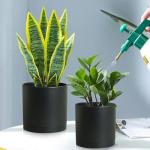 Meowell 8/7/6 inch Plant Pots, 3 Set Cylinder Flower Pots for Outdoor Indoor Plants, Decorative Plastic Planters with Drainage Holes and Saucers for Garden House Plants, Black