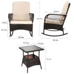 LEVELEVE 3 pcs Rocking Bistro Set Conversation Chairs PE Wicker Outdoor Rocking Chairs & Glass Table,for Porch Lawn Garden Backyard Deck(Rocking Set,Khaki)