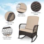 LEVELEVE 3 pcs Rocking Bistro Set Conversation Chairs PE Wicker Outdoor Rocking Chairs & Glass Table,for Porch Lawn Garden Backyard Deck(Rocking Set,Khaki)