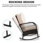 LEVELEVE 3 pcs Rocking Bistro Set Conversation Chairs PE Wicker Outdoor Rocking Chairs & Glass Table,for Porch Lawn Garden Backyard Deck(Rocking Set,Khaki)