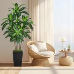 6FT Artificial Dracaena Tree, Fake Tree Indoor with Black Tall Planter,Tall Artificial Plants Indoor,Artificial Silk Tree for Home Office Decor (Black)