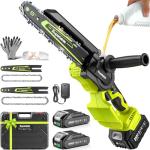 Mini Chainsaw Cordless, 8 Inch & 6 Inch Electric Chainsaw Battery Powered, 1000W Brushless Handheld Power Chain Saw with 2 Batteries, Small Tree Saw for Branch Trimming Wood Cutting
