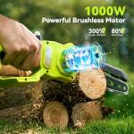 Mini Chainsaw Cordless, 8 Inch & 6 Inch Electric Chainsaw Battery Powered, 1000W Brushless Handheld Power Chain Saw with 2 Batteries, Small Tree Saw for Branch Trimming Wood Cutting