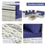 Pamapic 7 Piece Outdoor Sectional Sofa Set, All-Weather Patio Furniture with Washable Cushions, Waterproof Gray Rattan Wicker Conversation Set for Backyard, Poolside, Garden (Navy Blue Cushions)