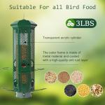 Squirrel Proof Bird Feeders with Removable Base, Metal Wild Bird Feeder for Outdoors Hanging, 6 Weight-Activated Ports Perches, 3LB Seed Capacity(Green)
