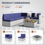 Pamapic 7 Piece Outdoor Sectional Sofa Set, All-Weather Patio Furniture with Washable Cushions, Waterproof Gray Rattan Wicker Conversation Set for Backyard, Poolside, Garden (Navy Blue Cushions)