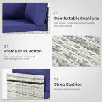 Pamapic 7 Piece Outdoor Sectional Sofa Set, All-Weather Patio Furniture with Washable Cushions, Waterproof Gray Rattan Wicker Conversation Set for Backyard, Poolside, Garden (Navy Blue Cushions)
