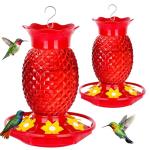 Fchstaer Glass Hummingbird Feeders for Outdoors Hanging Ant and Bee Proof 16OZ 2 Pack Red Pineapple Humming Bird Feeder with 6 Feeding Ports and Ant Moat Hummingbird Gifts for Women Garden Decor