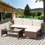 Shintenchi 3-Piece Outdoor Patio Furniture Sets, Wicker Patio Conversation Sets, All Weather Wicker Rattan Patio Seating Sofas with Glass Coffee Table and Cushion, Beige