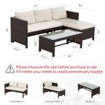 Shintenchi 3-Piece Outdoor Patio Furniture Sets, Wicker Patio Conversation Sets, All Weather Wicker Rattan Patio Seating Sofas with Glass Coffee Table and Cushion, Beige