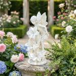 Ovewios Angel Garden Statue Outdoor, Solar Powered Resin Garden Sculptures Fairy Angel Statues Waterproof LED Lights Yard Art Decorations for Outside Patio Lawn Ornament Gardening Gifts