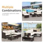 Shintenchi 3-Piece Outdoor Patio Furniture Sets, Wicker Patio Conversation Sets, All Weather Wicker Rattan Patio Seating Sofas with Glass Coffee Table and Cushion, Beige