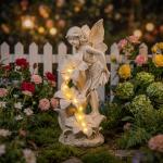 Ovewios Angel Garden Statue Outdoor, Solar Powered Resin Garden Sculptures Fairy Angel Statues Waterproof LED Lights Yard Art Decorations for Outside Patio Lawn Ornament Gardening Gifts