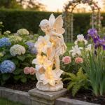 Ovewios Angel Garden Statue Outdoor, Solar Powered Resin Garden Sculptures Fairy Angel Statues Waterproof LED Lights Yard Art Decorations for Outside Patio Lawn Ornament Gardening Gifts
