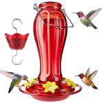 Birdream Glass Hummingbird Feeder for Outdoors, 18oz Hanging Hummingbird Feeder with 5 Feeding Ports & Built-in Ant Moat, for Garden Patio Backyard, Gifts for Women Mom, All Red