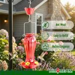Birdream Glass Hummingbird Feeder for Outdoors, 18oz Hanging Hummingbird Feeder with 5 Feeding Ports & Built-in Ant Moat, for Garden Patio Backyard, Gifts for Women Mom, All Red