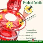 Birdream Glass Hummingbird Feeder for Outdoors, 18oz Hanging Hummingbird Feeder with 5 Feeding Ports & Built-in Ant Moat, for Garden Patio Backyard, Gifts for Women Mom, All Red