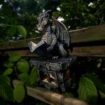 Garden Dragon Statue Tree Hugger Solar Powered Outdoor Figurine Wall Hanging Decor Cute and Reading Magic Book Resin Sculpture Home Decoration Porch Patio Lawn Farm Yard Housewarming Ornament Gift