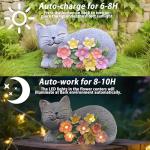 LEAESMHR Solar Cat Outdoor Statue, Resin Solar Cat Lights with Flower for Outside, Garden Cats Figurine for Lawn Porch Yard Art - Birthday Gifts for Mom Grandma Women