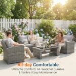 Wisteria Lane Patio Furniture Set, Wicker Outside Outdoor Furniture for All Weather, Patio Sofa with High Backrest Support and Wide Armrest for Backyard, Balcony, Deck, Porch, Light Gray