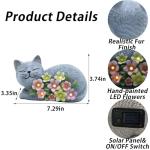 LEAESMHR Solar Cat Outdoor Statue, Resin Solar Cat Lights with Flower for Outside, Garden Cats Figurine for Lawn Porch Yard Art - Birthday Gifts for Mom Grandma Women