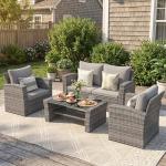 Wisteria Lane Patio Furniture Set, Wicker Outside Outdoor Furniture for All Weather, Patio Sofa with High Backrest Support and Wide Armrest for Backyard, Balcony, Deck, Porch, Light Gray