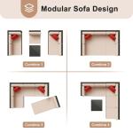 Shintenchi 6 Pieces Patio Furniture Sets Outdoor All-Weather Sectional Patio Sofa Set PE Rattan Manual Weaving Wicker Patio Conversation Set with Glass Table&Ottoman Cushion and Red Pillows, Beige