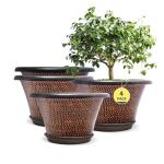 Quarut 12 Inch Pots for Plants,4 Pack Large Flower Pots with Drainage Hole & Saucer,Modern Planters for Indoor Outdoor Plants,Decorative Resin Garden Pots Brown