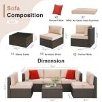Shintenchi 6 Pieces Patio Furniture Sets Outdoor All-Weather Sectional Patio Sofa Set PE Rattan Manual Weaving Wicker Patio Conversation Set with Glass Table&Ottoman Cushion and Red Pillows, Beige