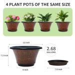 Quarut 12 Inch Pots for Plants,4 Pack Large Flower Pots with Drainage Hole & Saucer,Modern Planters for Indoor Outdoor Plants,Decorative Resin Garden Pots Brown