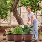 Quarut 12 Inch Pots for Plants,4 Pack Large Flower Pots with Drainage Hole & Saucer,Modern Planters for Indoor Outdoor Plants,Decorative Resin Garden Pots Brown