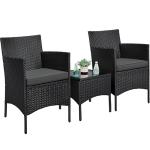 Yaheetech 3 Pieces Patio Porch Furniture Set, Outdoor PE Rattan Wicker Conversation Set with Soft Cushions, Glass Coffee Table & 2 Chairs for Garden/Deck/Courtyard/Poolside, Black/Gray