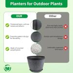 Quarut 4 Pack 15 Inch Large Planter Pot for Plants Outdoor Indoor, Plastic Flower Pots with Drainage Hole & Saucer, Modern Decorative Medium Large Plant Garden Pot, Plant Container for House (Gray)