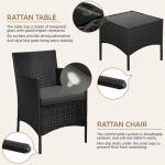 Yaheetech 3 Pieces Patio Porch Furniture Set, Outdoor PE Rattan Wicker Conversation Set with Soft Cushions, Glass Coffee Table & 2 Chairs for Garden/Deck/Courtyard/Poolside, Black/Gray