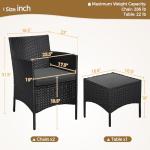 Yaheetech 3 Pieces Patio Porch Furniture Set, Outdoor PE Rattan Wicker Conversation Set with Soft Cushions, Glass Coffee Table & 2 Chairs for Garden/Deck/Courtyard/Poolside, Black/Gray