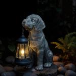 Lyeasw Solar Dog Statues with Lantern – 8.4 inch Waterproof Outdoor Dog Decor for Garden, Yard & Porch, Auto On/Off Solar Light, Gift for Mom & Dog Lovers, Dog Memorial Gifts