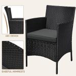 Yaheetech 3 Pieces Patio Porch Furniture Set, Outdoor PE Rattan Wicker Conversation Set with Soft Cushions, Glass Coffee Table & 2 Chairs for Garden/Deck/Courtyard/Poolside, Black/Gray