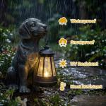 Lyeasw Solar Dog Statues with Lantern – 8.4 inch Waterproof Outdoor Dog Decor for Garden, Yard & Porch, Auto On/Off Solar Light, Gift for Mom & Dog Lovers, Dog Memorial Gifts